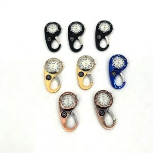 Set of 8 Black Gold Blue Bronze Watch Compass Keychain Clip Needs New Batteries